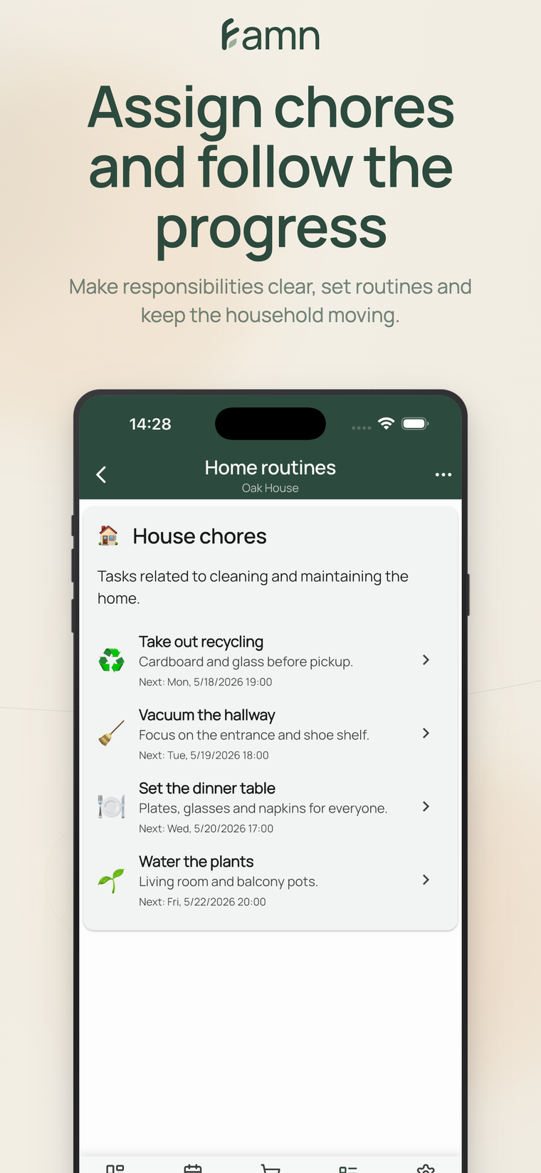 Assign chores and follow the progress